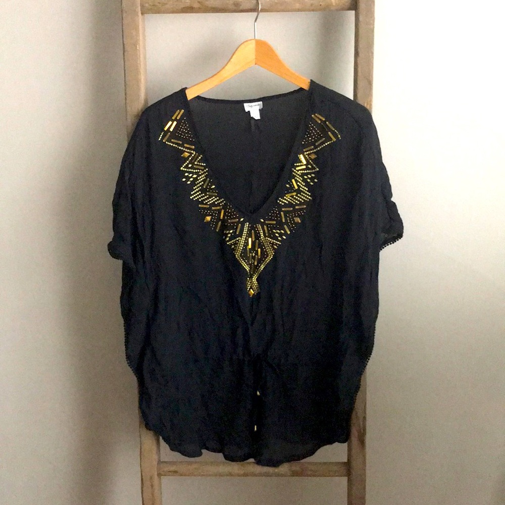 Black Deep V Cover Up Top